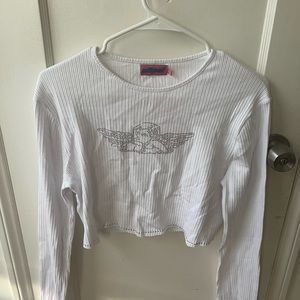 Edikted White Long Sleeve ribbed Tee